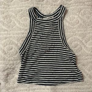 Urban Outfitters Ribbed High Neck Tank, Green/White Stripes, Size XS